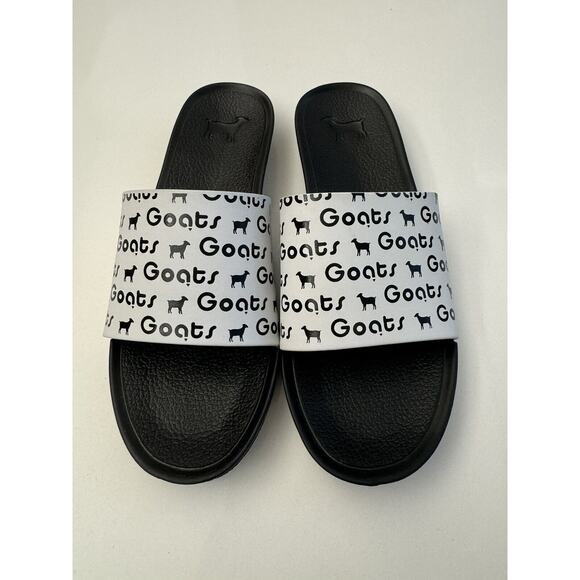 GOATS Black White Logo Comfortable Slip On Slide Sz 2.5 Y Kids New Nordstrom - Picture 2 of 5